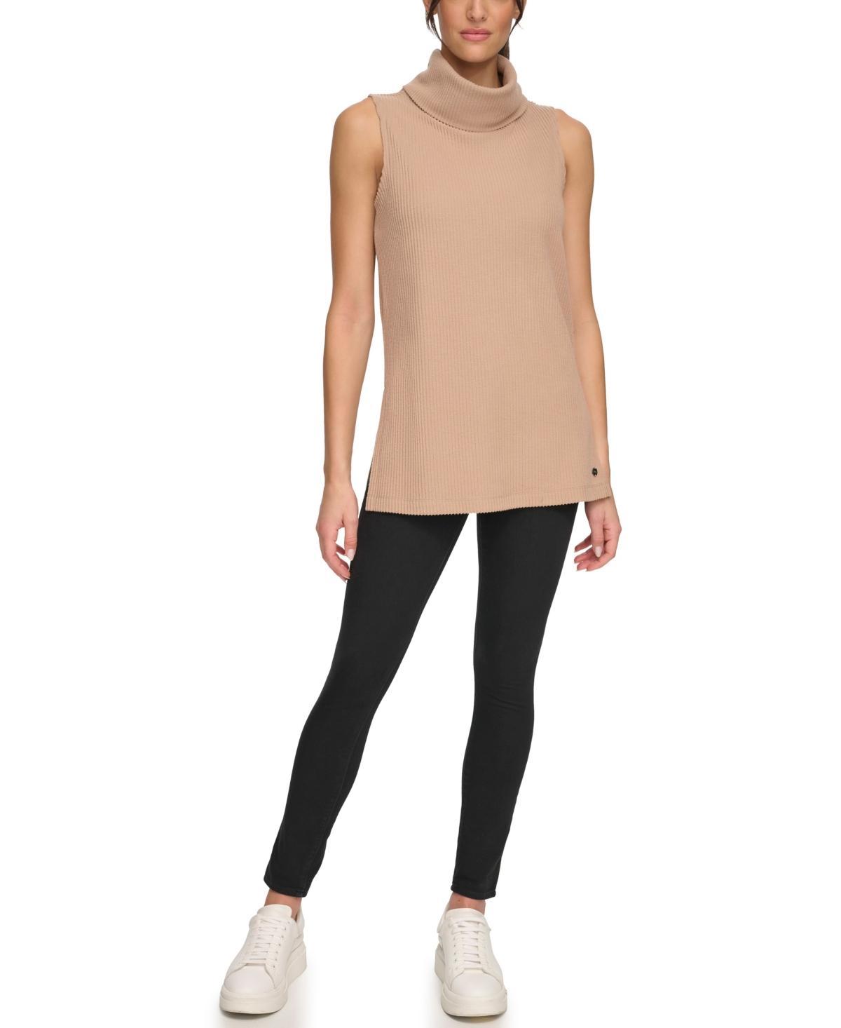 Andrew Marc Sport Womens Brushed Rib Sleeveless Turtleneck Tunic with Side Vents Top Product Image