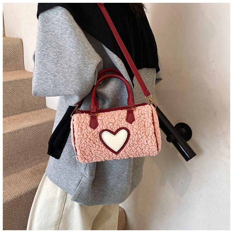 Fleece Heart Applique Crossbody Bag Product Image