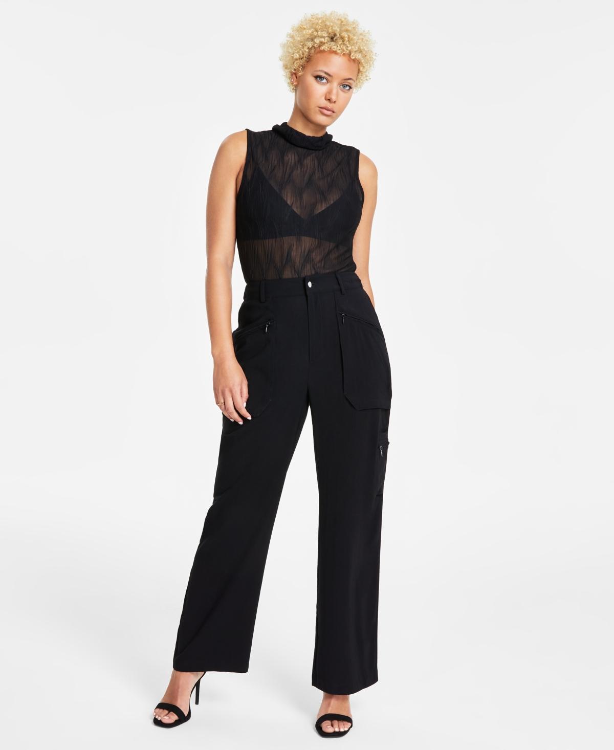 Bar Iii Womens Draped High-Rise Wide-Leg Cargo Pants, Created for Macys Product Image