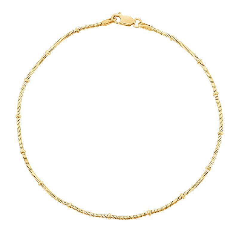 Jordan Blue 14k Gold Over Silver Snake Chain Anklet, Womens, Yellow Product Image