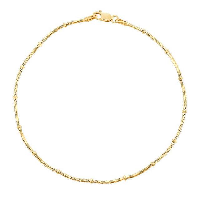 Jordan Blue 14k Gold Over Silver Snake Chain Anklet, Womens, Gold Tone Product Image