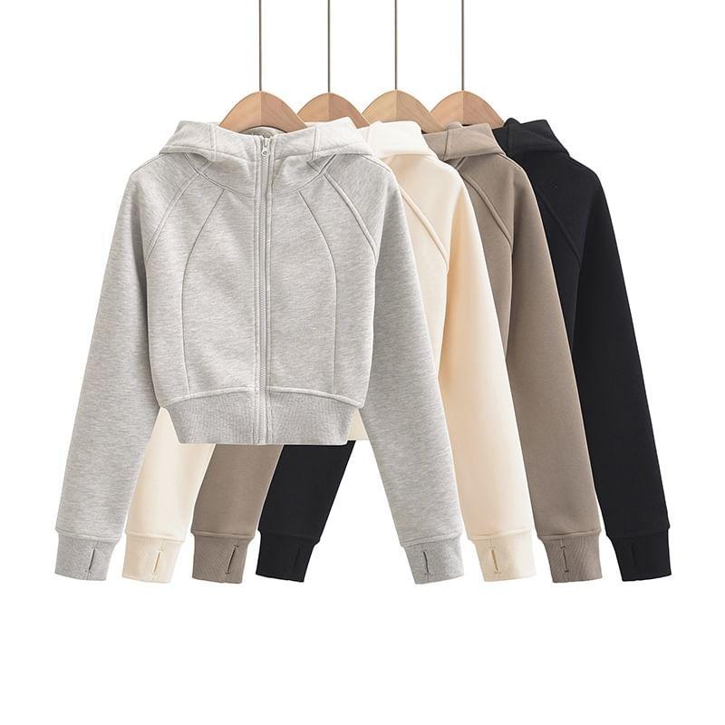 Plain Zip Up Cropped Hoodie Product Image