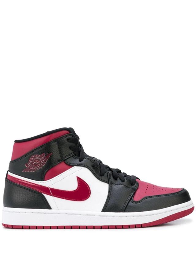 Men's Air Jordan Retro 1 Mid Casual Shoes In Black/fire Red/white Product Image