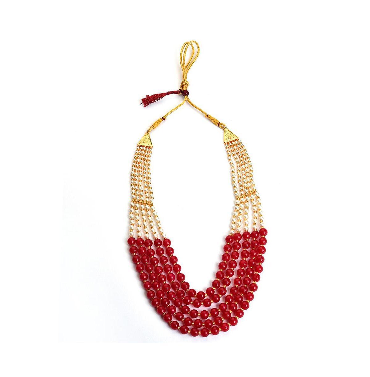 Sohi Womens Red Beaded Cluster Necklace Product Image