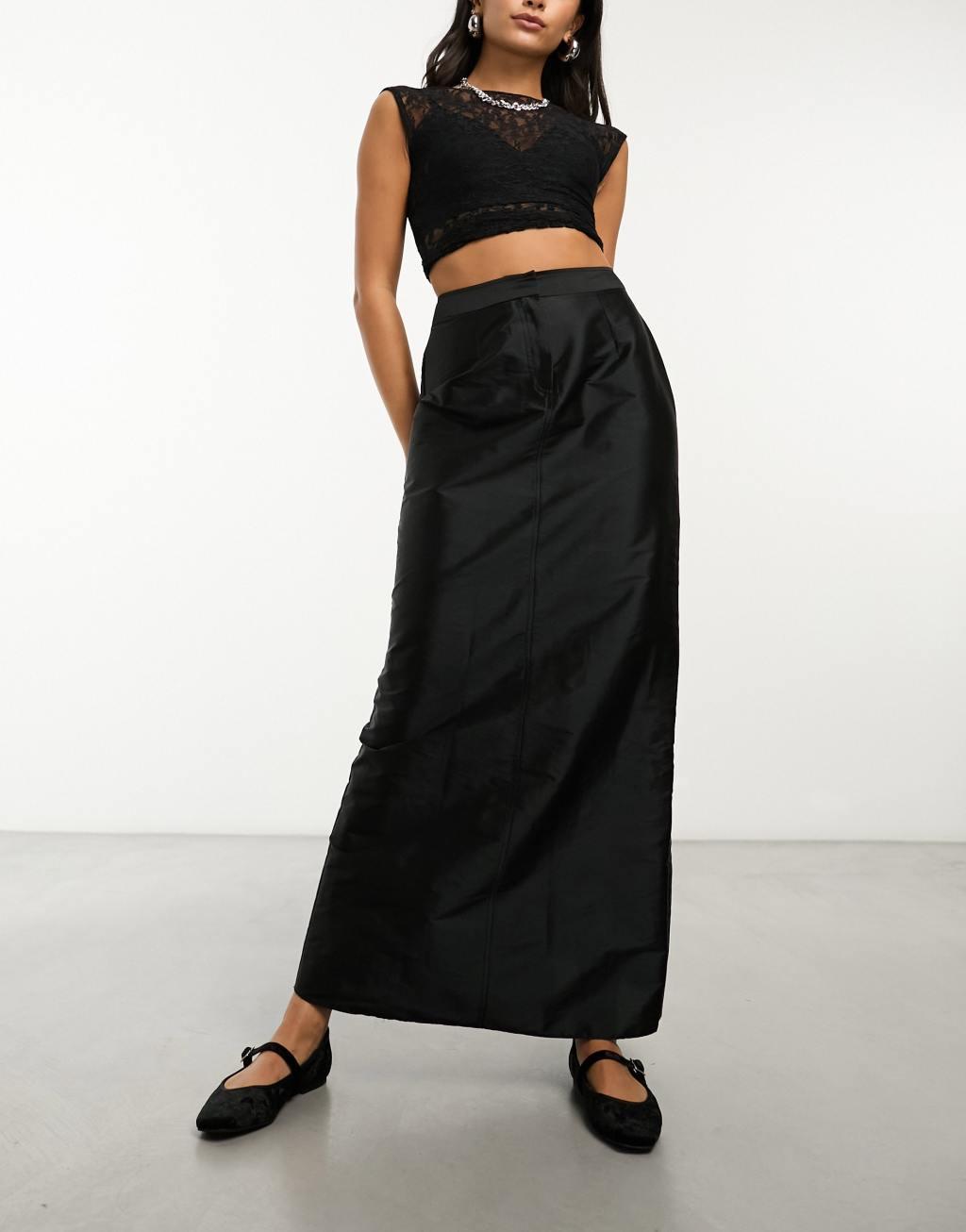 COLLUSION sporty maxi skirt with fishtail detail in black  Product Image