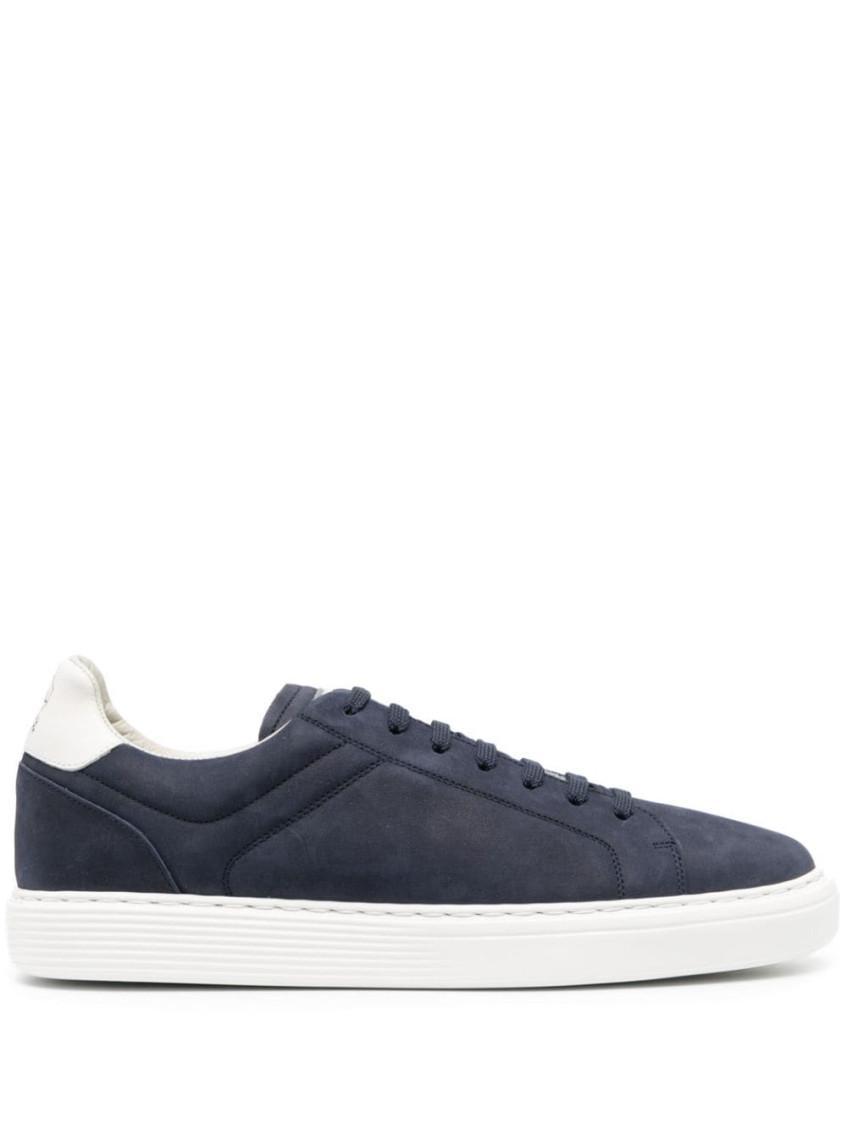 Navy Blue Leather Sneakers Product Image