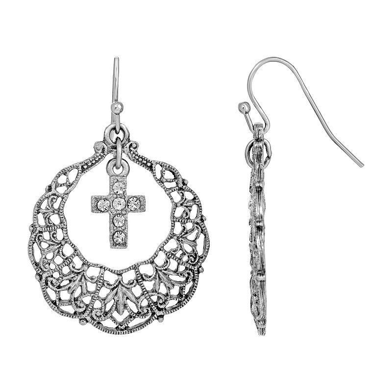 Symbols of Faith Cross Drop Earrings, Womens, Silver Tone Product Image