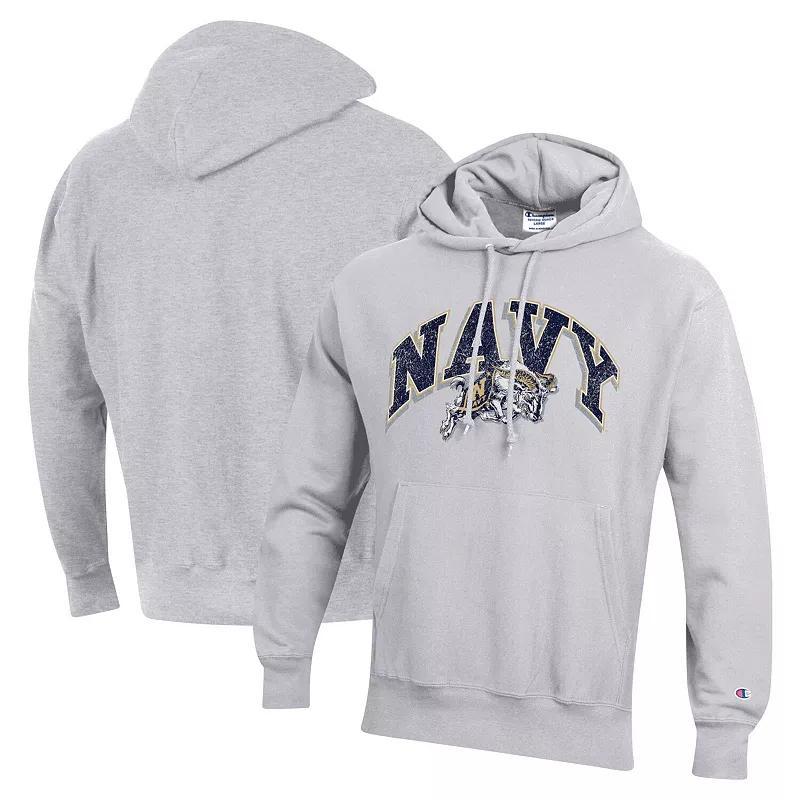 Mens Champion Gray Navy Midshipmen Vault Late Night Reverse Weave Pullover Hoodie Product Image