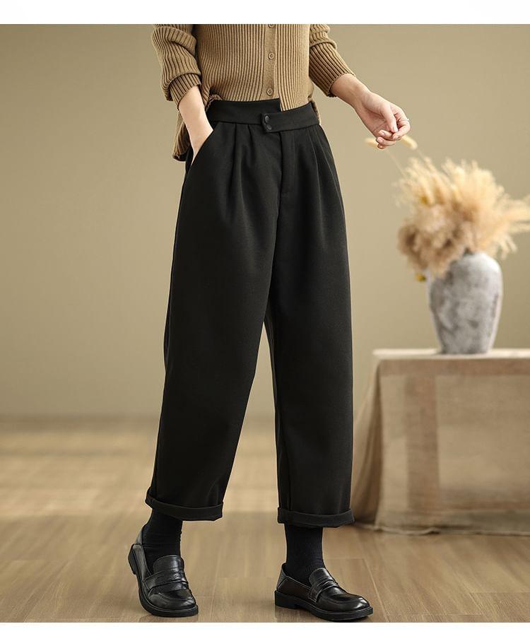 High Waist Asymmetrical Straight Leg Slacks Product Image