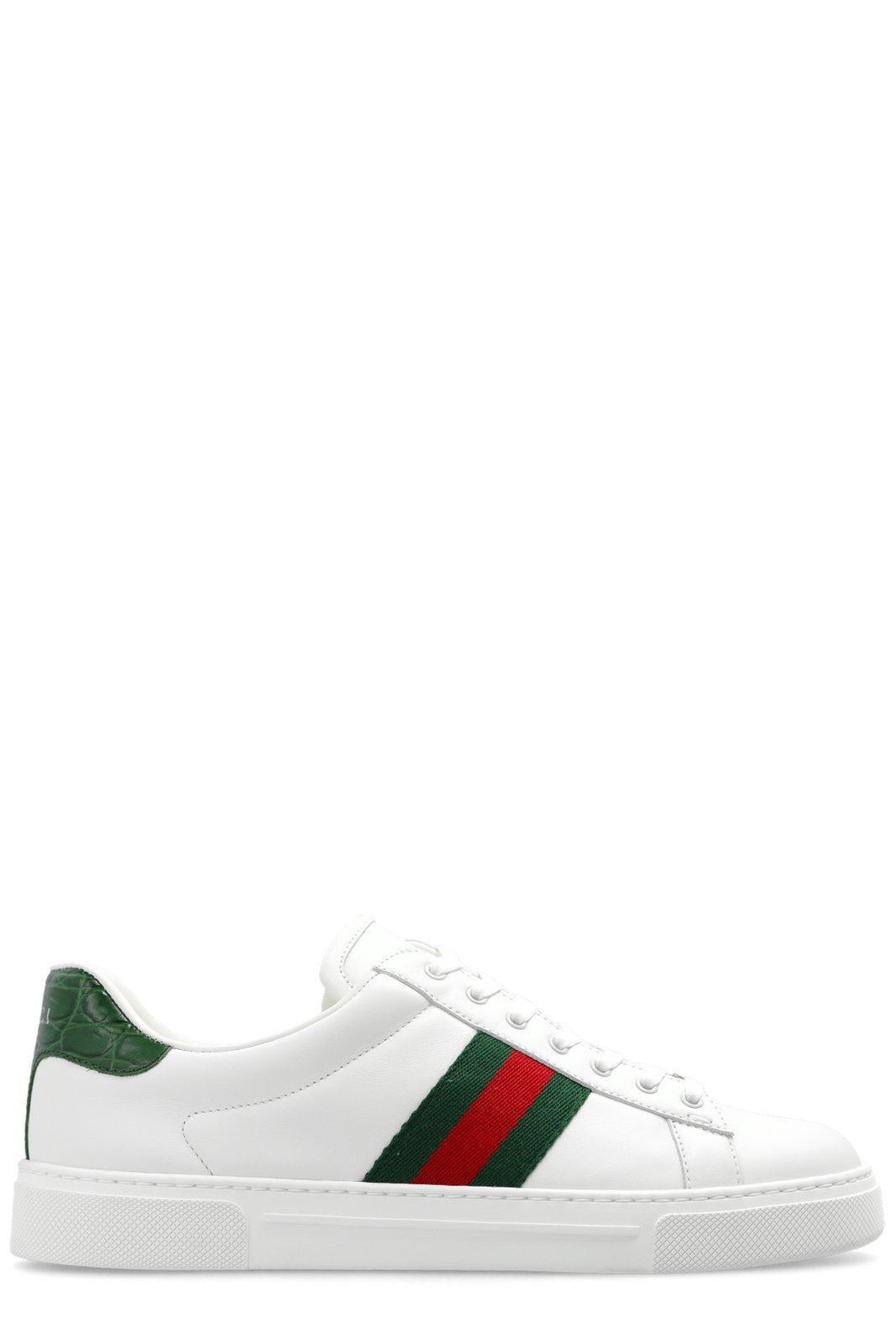 Ace Leather Web Low-top Sneakers In Bianco Product Image