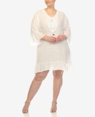 Plus Size Sheer Embroidered Knee Length Cover Up Dress Product Image