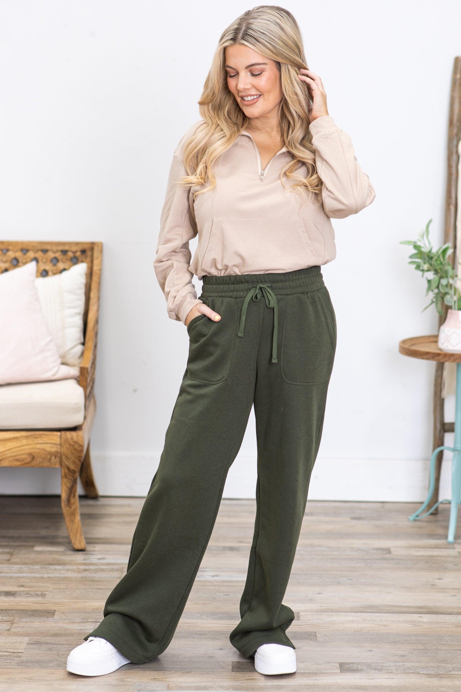 Olive Drawstring Straight Leg Pants Product Image