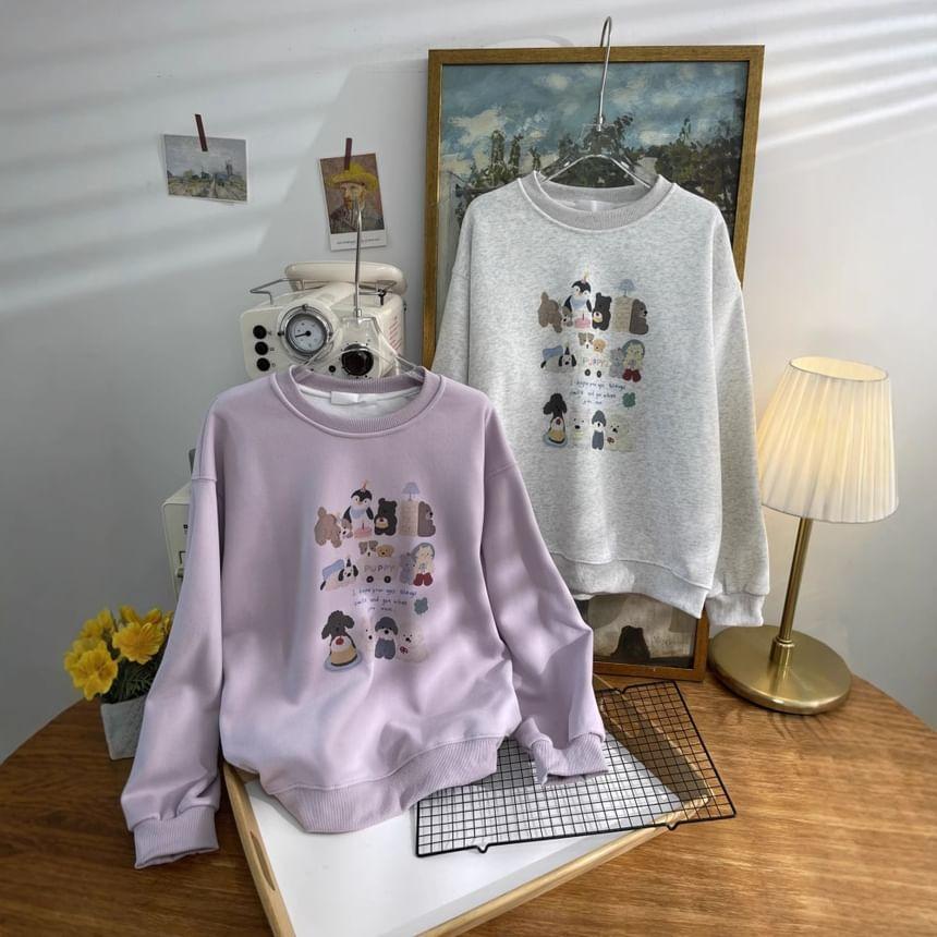 Round Neck Drop Shoulder Cartoon Oversized Sweatshirt Product Image