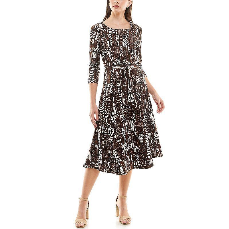 Womens Nina Leonard Sylvia Print Midi Dress Brown Bean Team Product Image