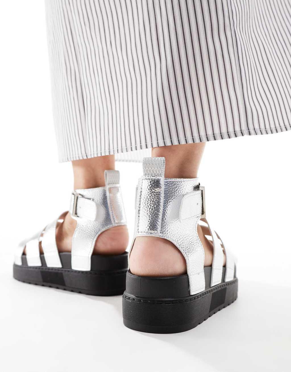 Truffle Collection wide fit wide strap sandals in silver Product Image