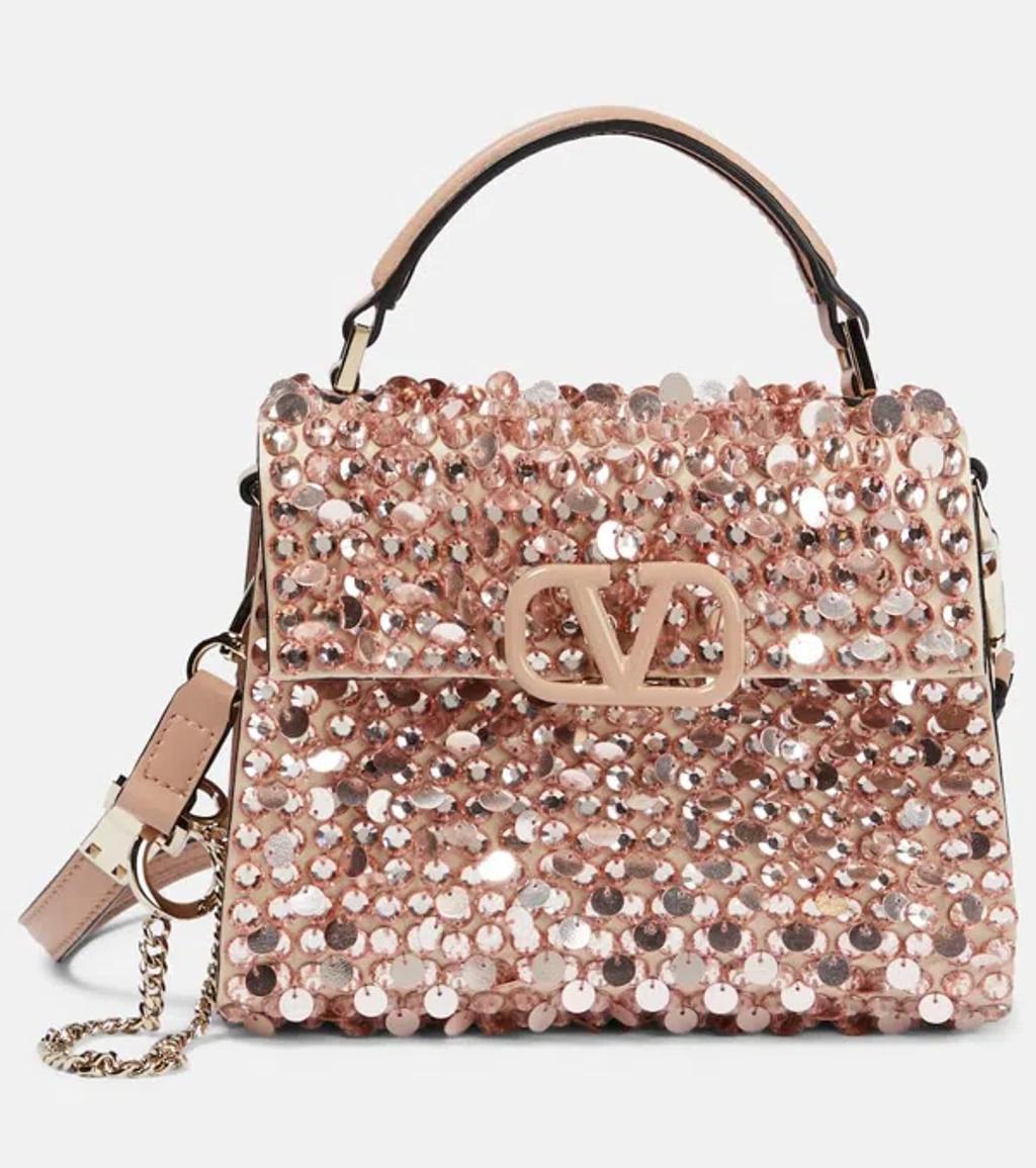 Vsling Mini Sequined Leather Tote Bag In Pink Product Image