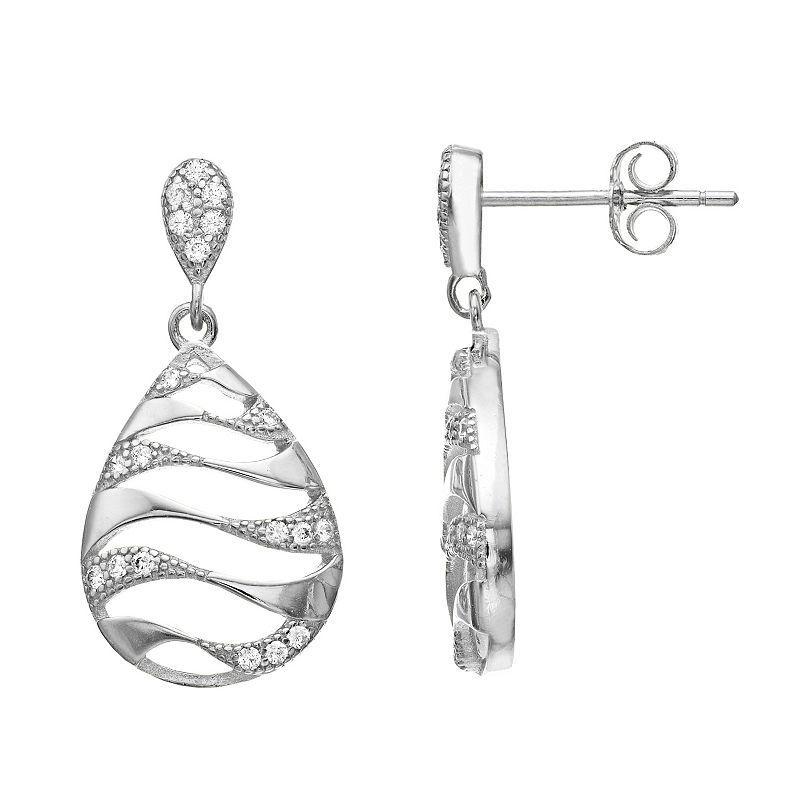 Sterling Silver Round Cubic Zirconia Drop Earrings, Womens, White Product Image