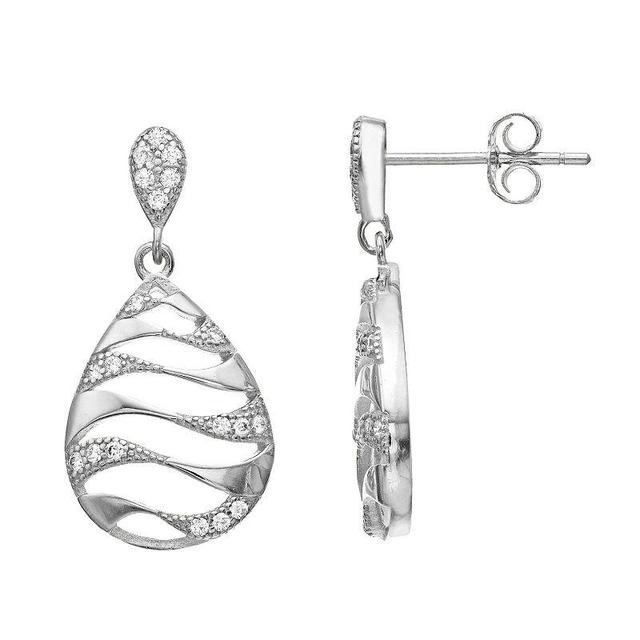 Sterling Silver Round Cubic Zirconia Drop Earrings, Womens Product Image