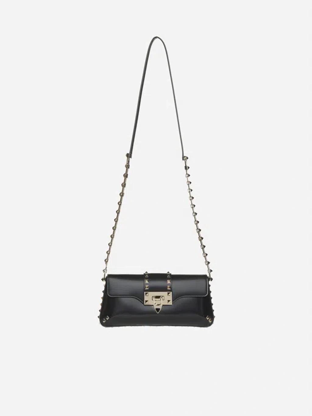 VALENTINO GARAVANI Rockstud Leather Shoulder Bag In Black Product Image