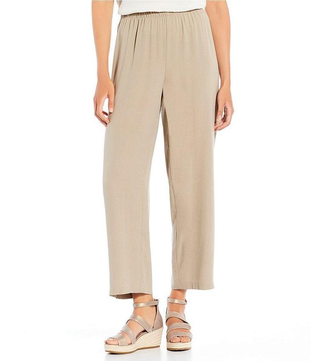 Eileen Fisher Silk Georgette Crepe Elastic Waisted Wide-Leg Pull-On Ankle Pants Product Image