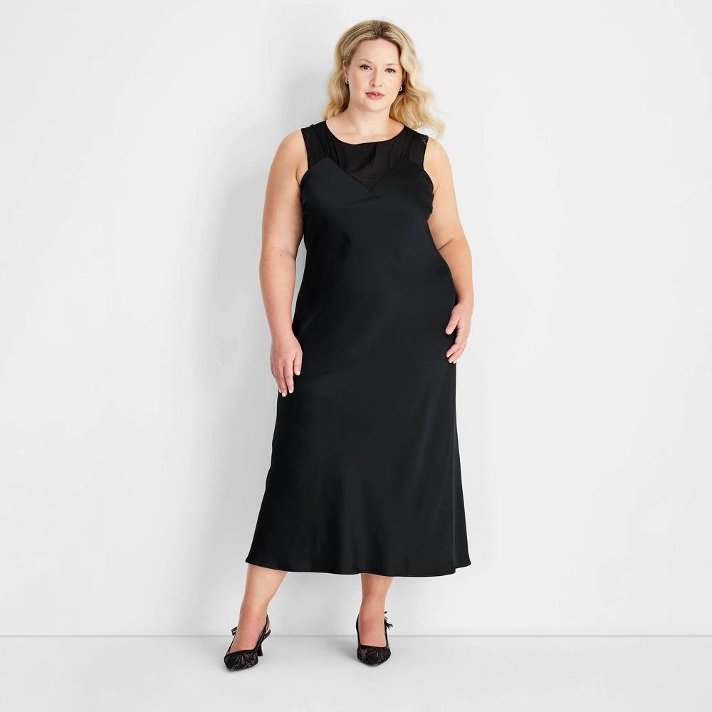 Womens Sleeveless Mixed Media Ankle Slip Dress - Future Collective Black 3X Product Image