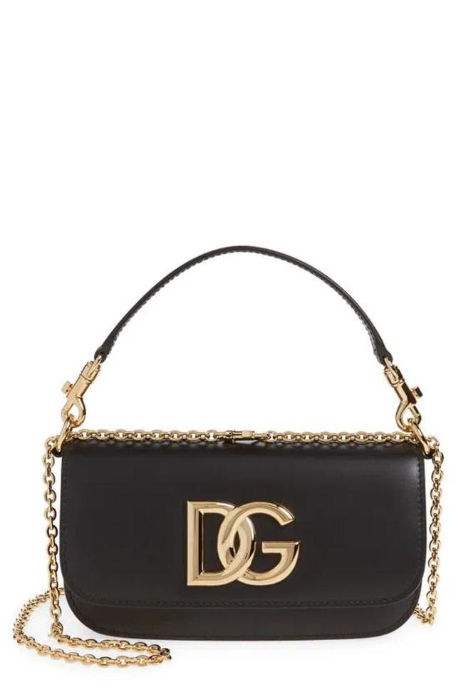 DOLCE & GABBANA 3.5 Flap Leather Top-handle Bag In Black Product Image