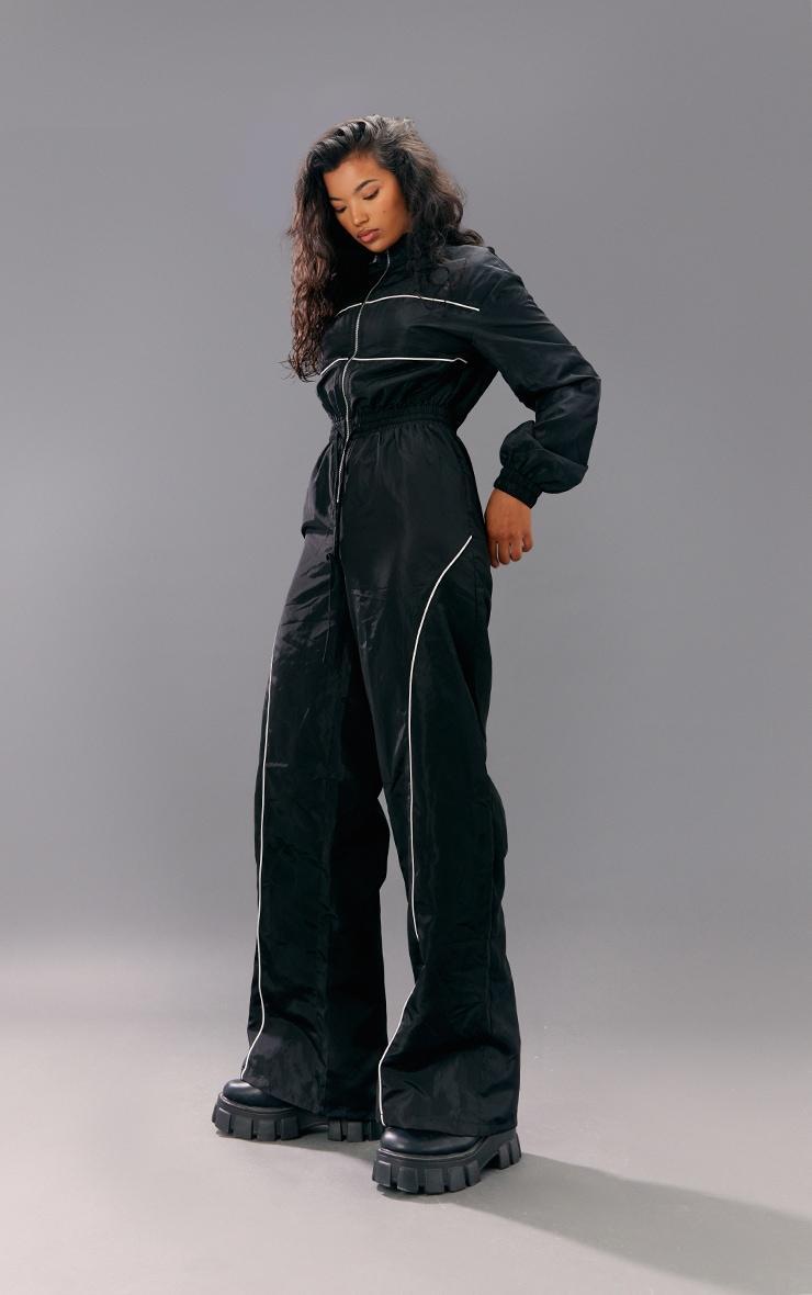 Black Shell Panelling Zip Detail Jumpsuit Product Image