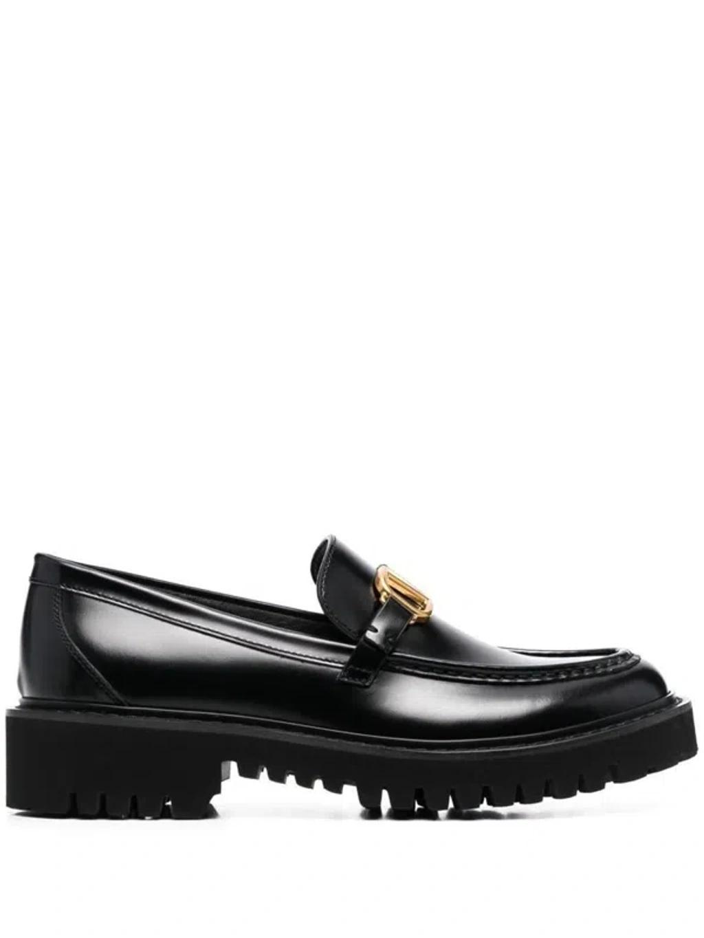 VALENTINO GARAVANI Leather Logo-plaque Loafers In Black product image