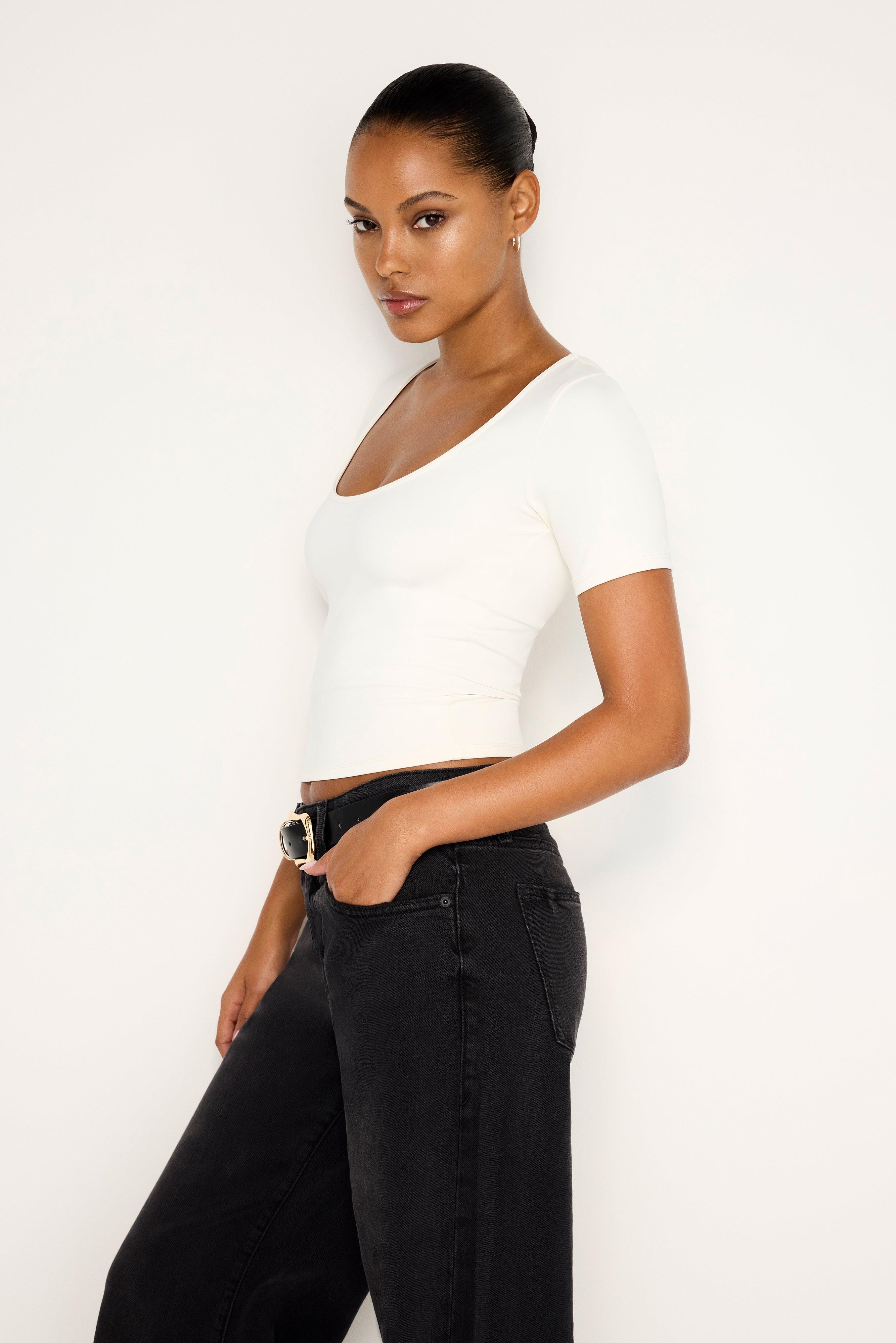 SCUBA CROPPED SCOOP TEE | IVORY001 Product Image