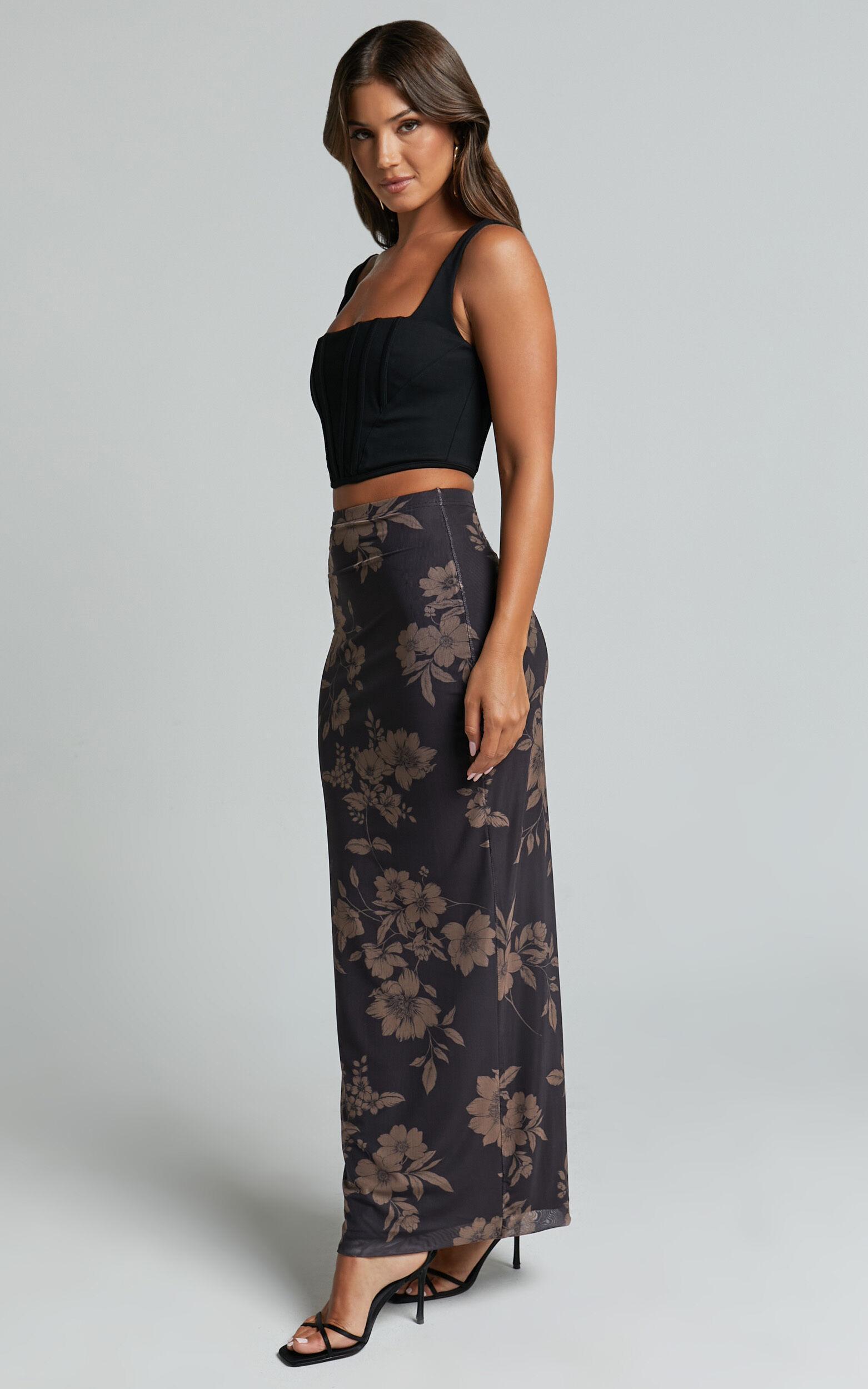 Everly Midi Skirt - High Waisted Bodycon Skirt in Seraphina Print Product Image