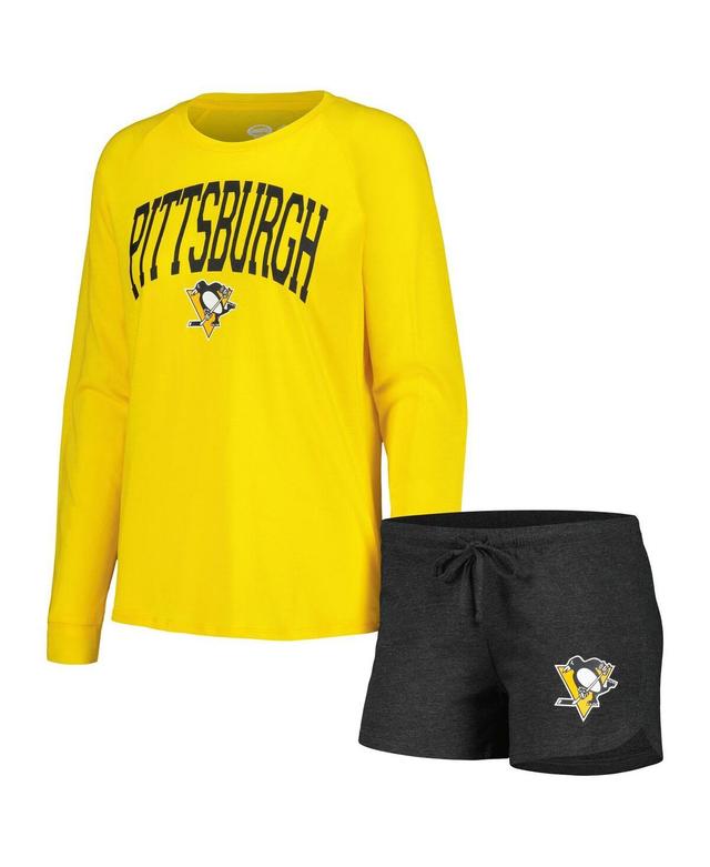 Womens Concepts Sport Pittsburgh Penguins Meter Knit Long Sleeve Raglan Top & Shorts Sleep Set Product Image