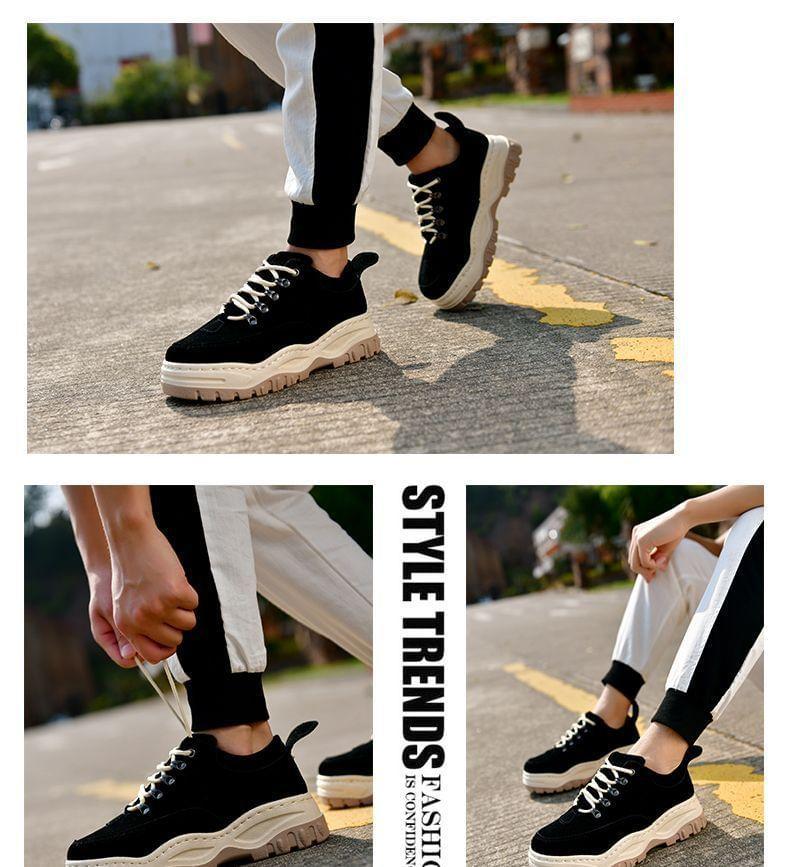 Platform Plain Lace-Up Faux Suede Sneakers Product Image