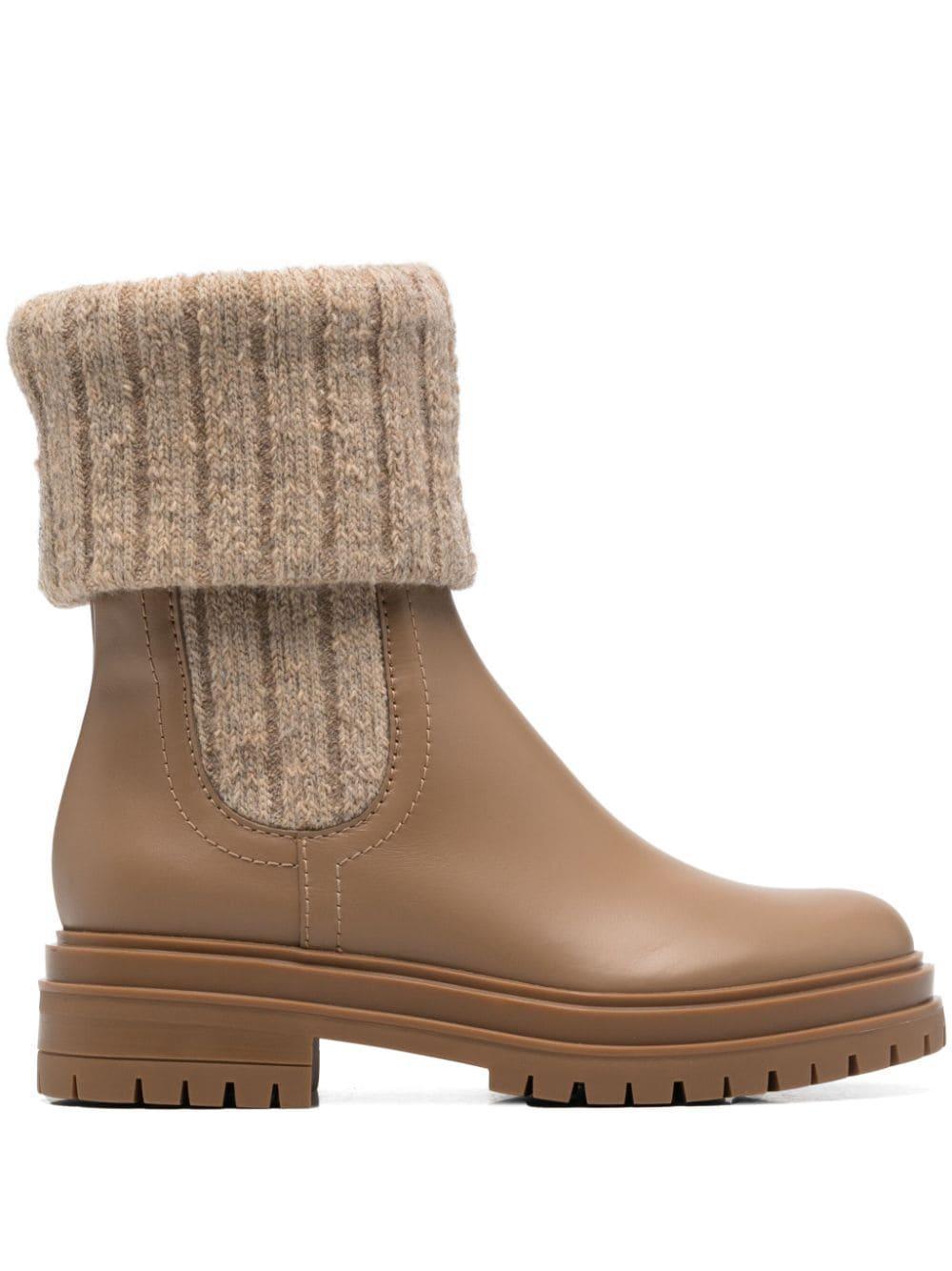 Leather Knit Sock Chelsea Booties In Desert Desert Desd Product Image