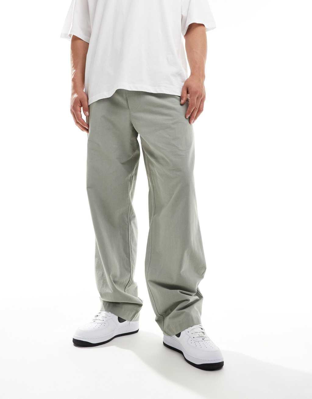 ASOS DESIGN baggy linen mix pants in sage green Product Image