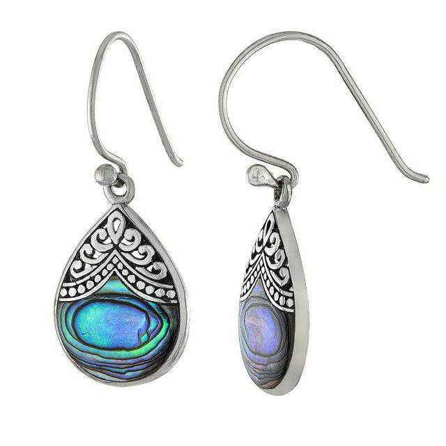 Athra NJ Inc Sterling Silver Abalone Filigree Teardrop Earrings, Womens, Silver Tone Product Image