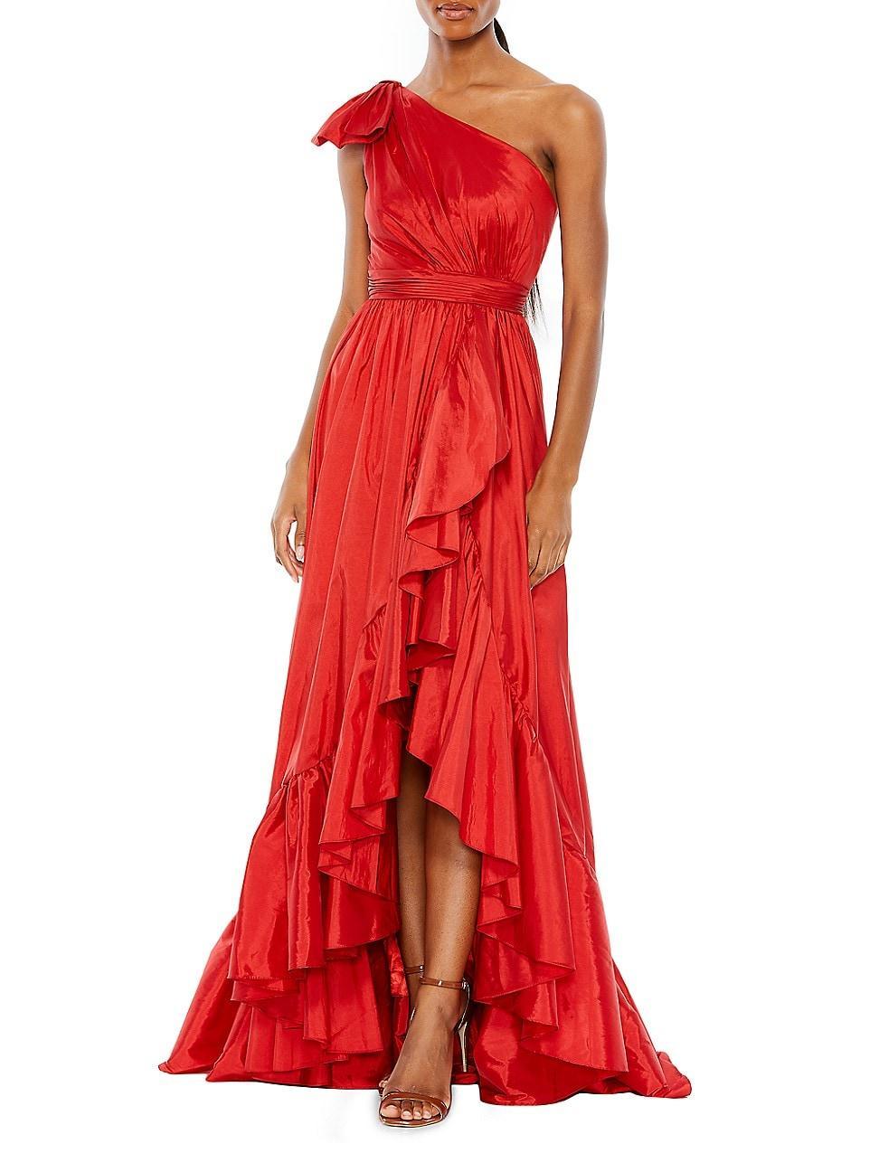 Womens One-Shoulder Satin Asymmetric Gown Product Image