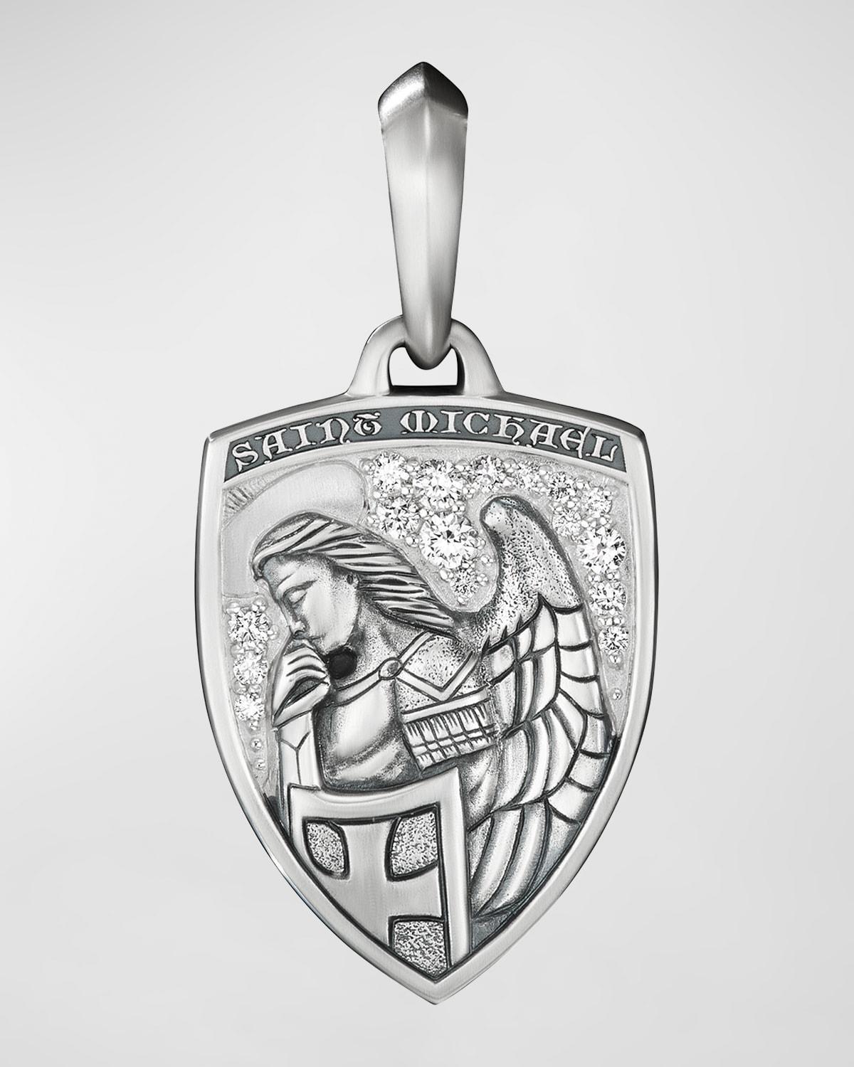 Mens St. Michael Amulet with Pav Diamonds Product Image