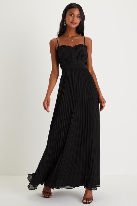 Precious Charm Black Pleated Sleeveless Maxi Dress Product Image