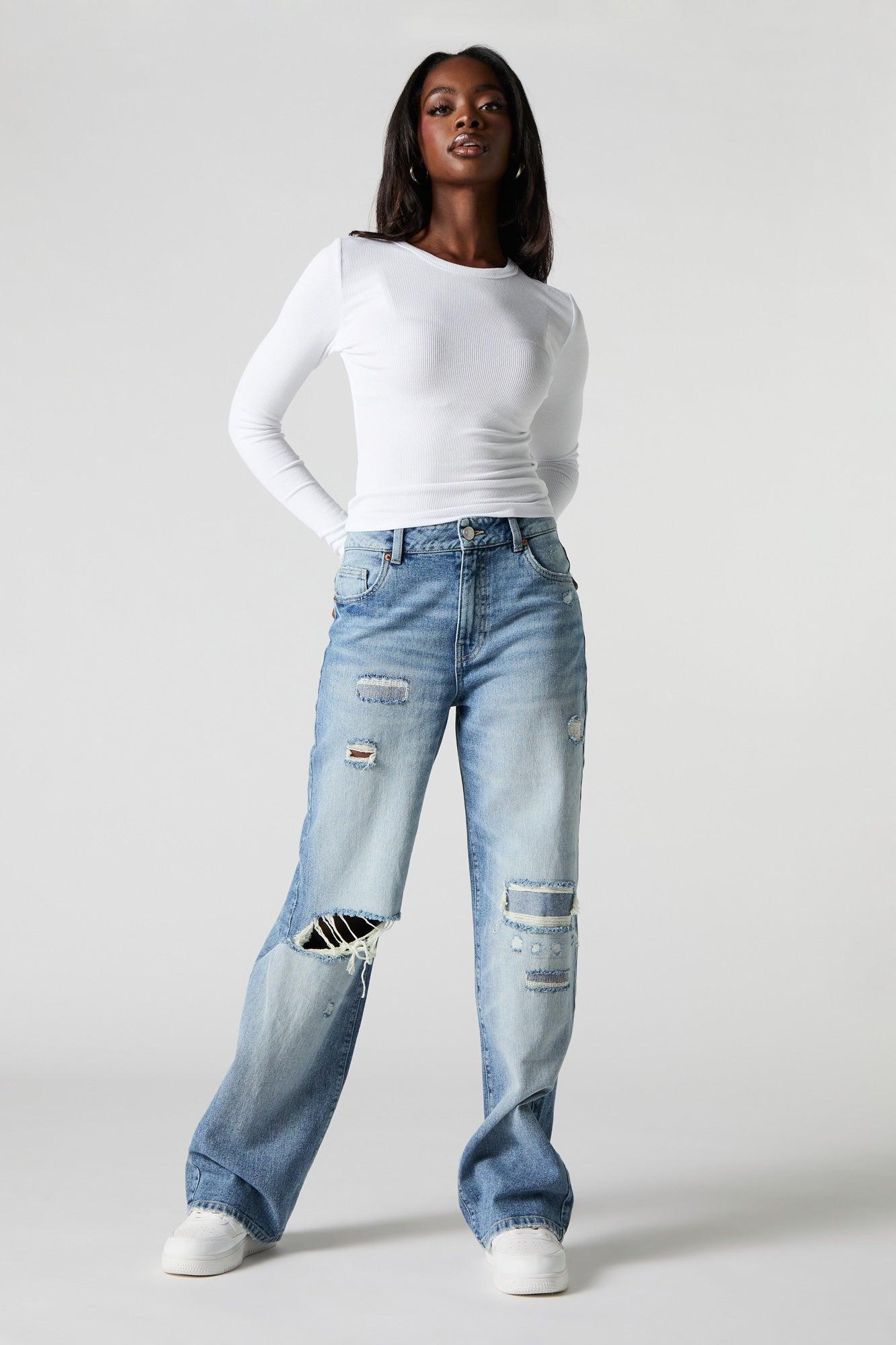 Distressed High Rise Wide Leg Jean Female Product Image