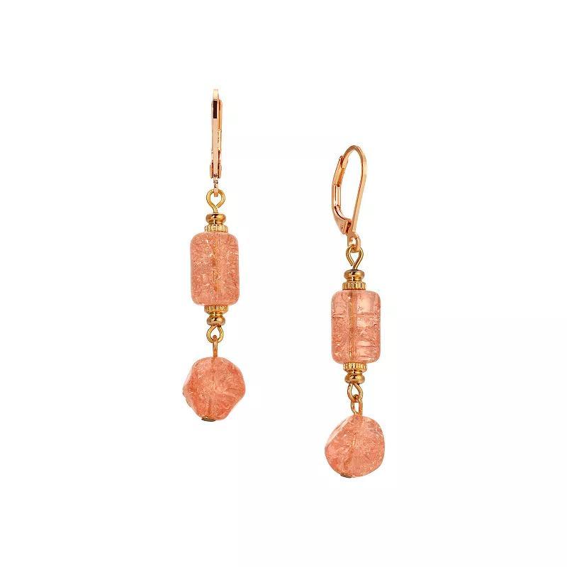 1928 Gold Tone Peach Cracked Glass Bead Drop Earrings, Womens, Pink Product Image