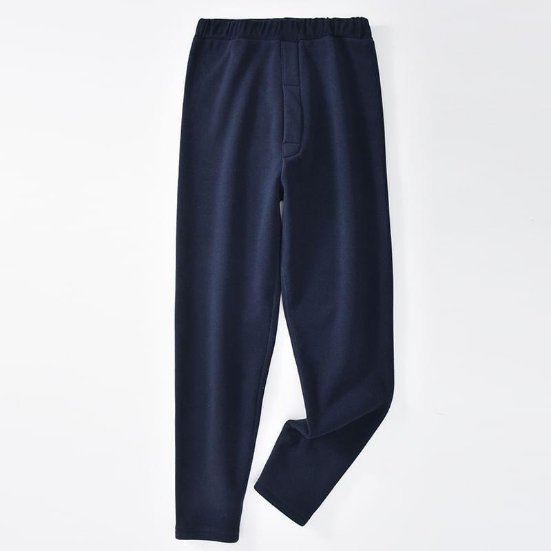 Elastic Waist Plain Fleece-Lined Straight Leg Pants Product Image