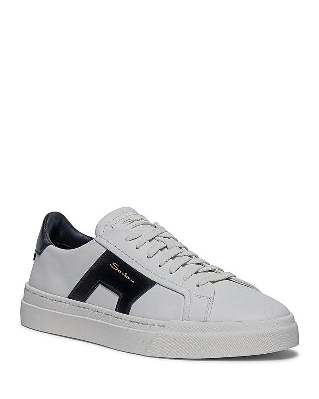 Men's Double Buckle Leather Low-Top Sneakers Product Image