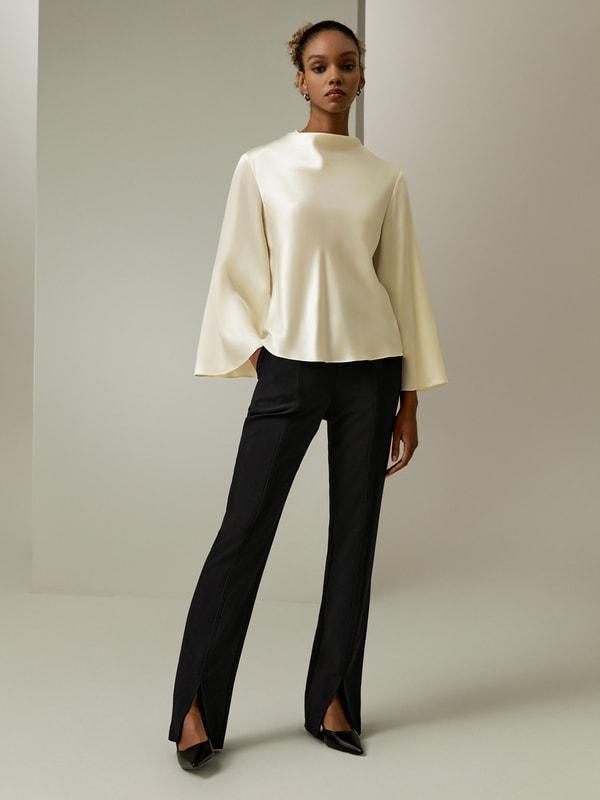 Bell sleeves minimalist silk top Product Image