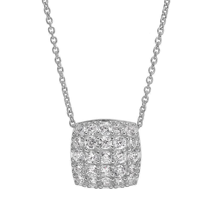 Sophie Miller Cubic Zirconia Sterling Silver Square Pendant Necklace, Womens White Product Image