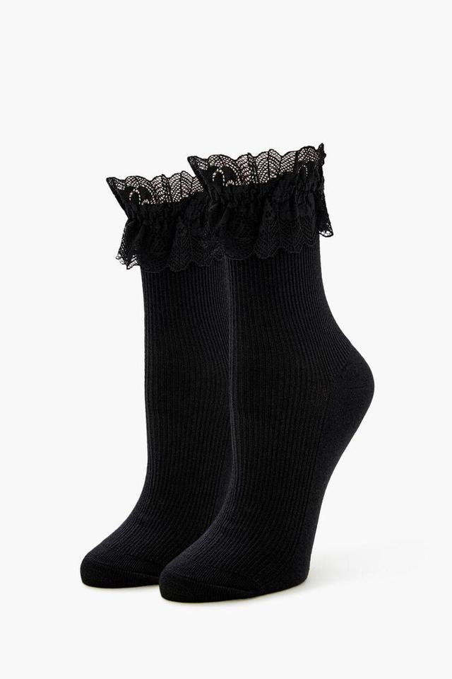 Ribbed Lace-Trim Crew Socks | Forever 21 Product Image