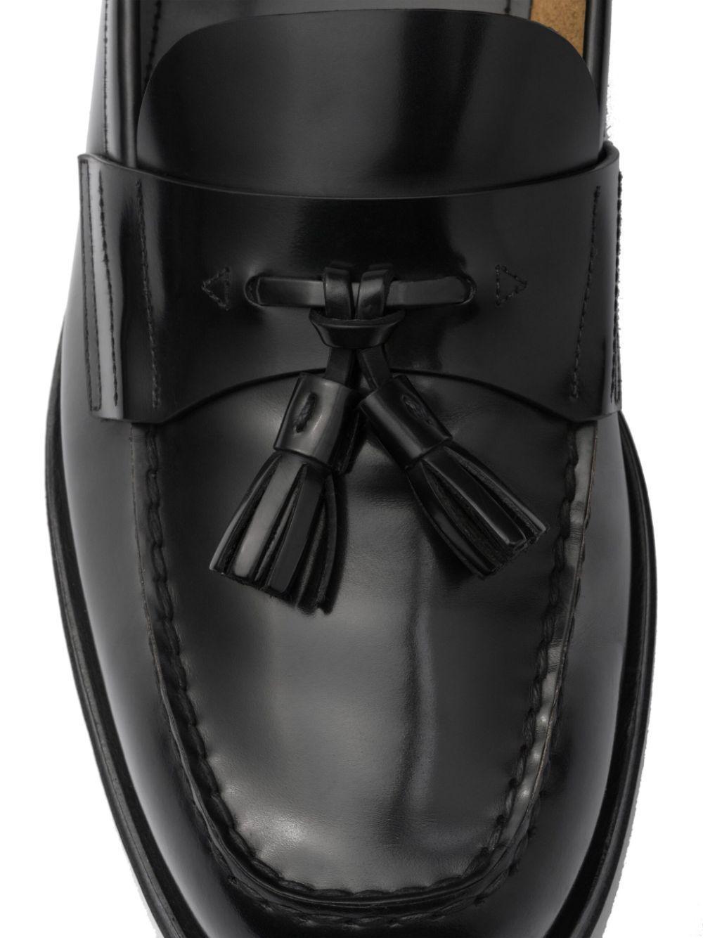 PRADA Tassel-detail Leather Loafers In Black Product Image