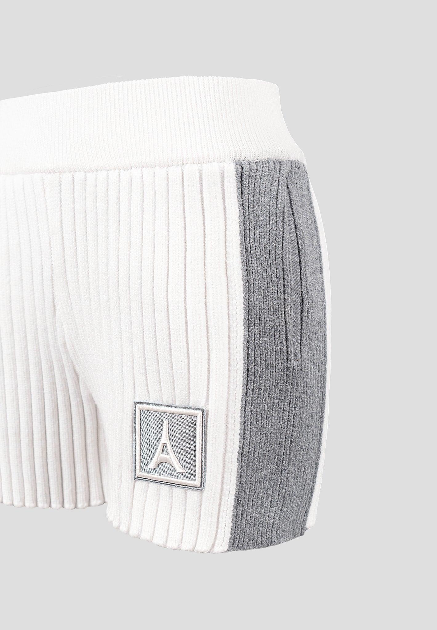 Rib Knit Track Shorts - Off White/Grey Female Product Image