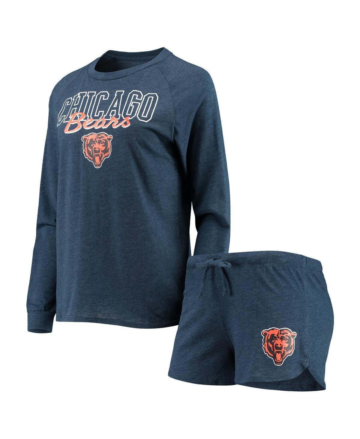 Womens Concepts Sport Navy Chicago Bears Meter Knit Long Sleeve Raglan Top & Shorts Sleep Set Product Image