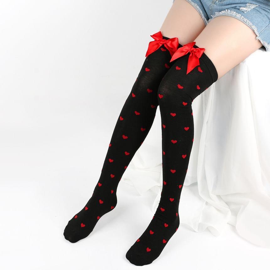 Heart / Lips Print Ribbon Stockings Product Image