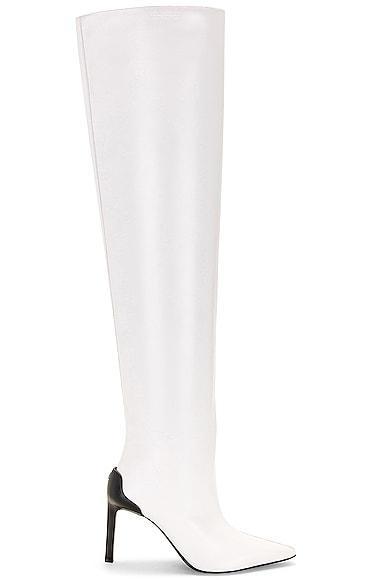 Courreges Sharp Leather High Boots in White Product Image